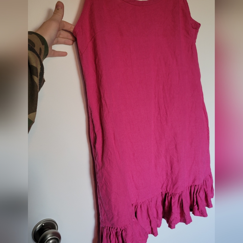 notPERFECTLINEN Sarah Mini Ruffle Dress in Magenta - Picture 2 of 6